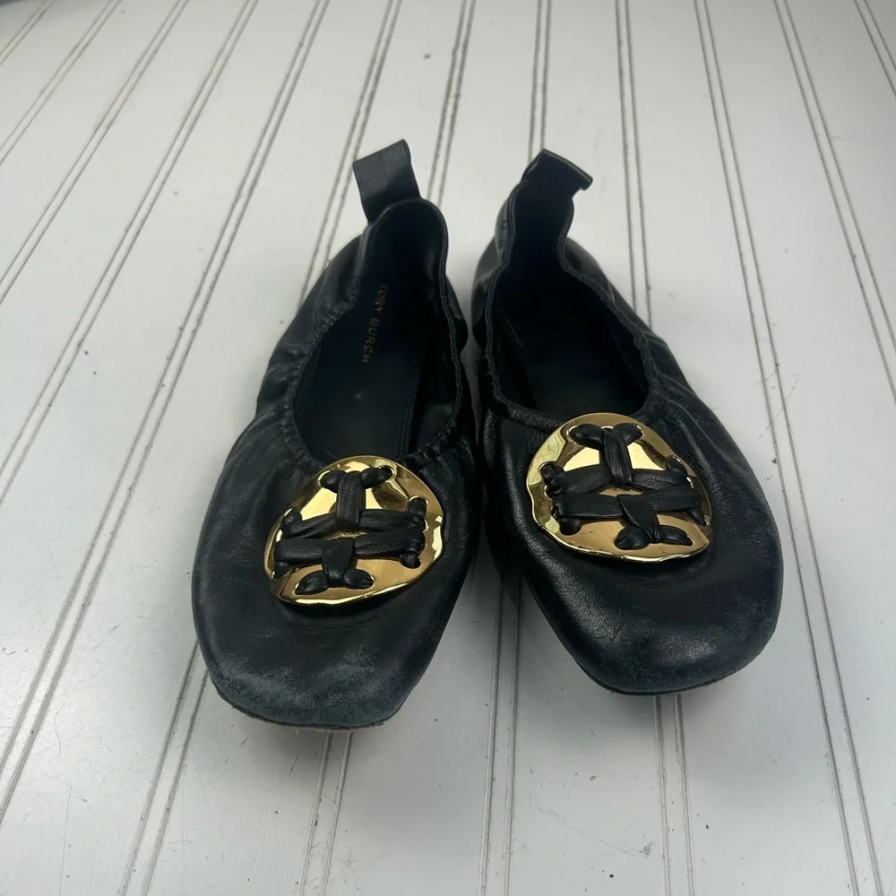 Tory Burch Vintage Melinda Scrunch Black Ballet Work Flats Women’s Size 7M $250